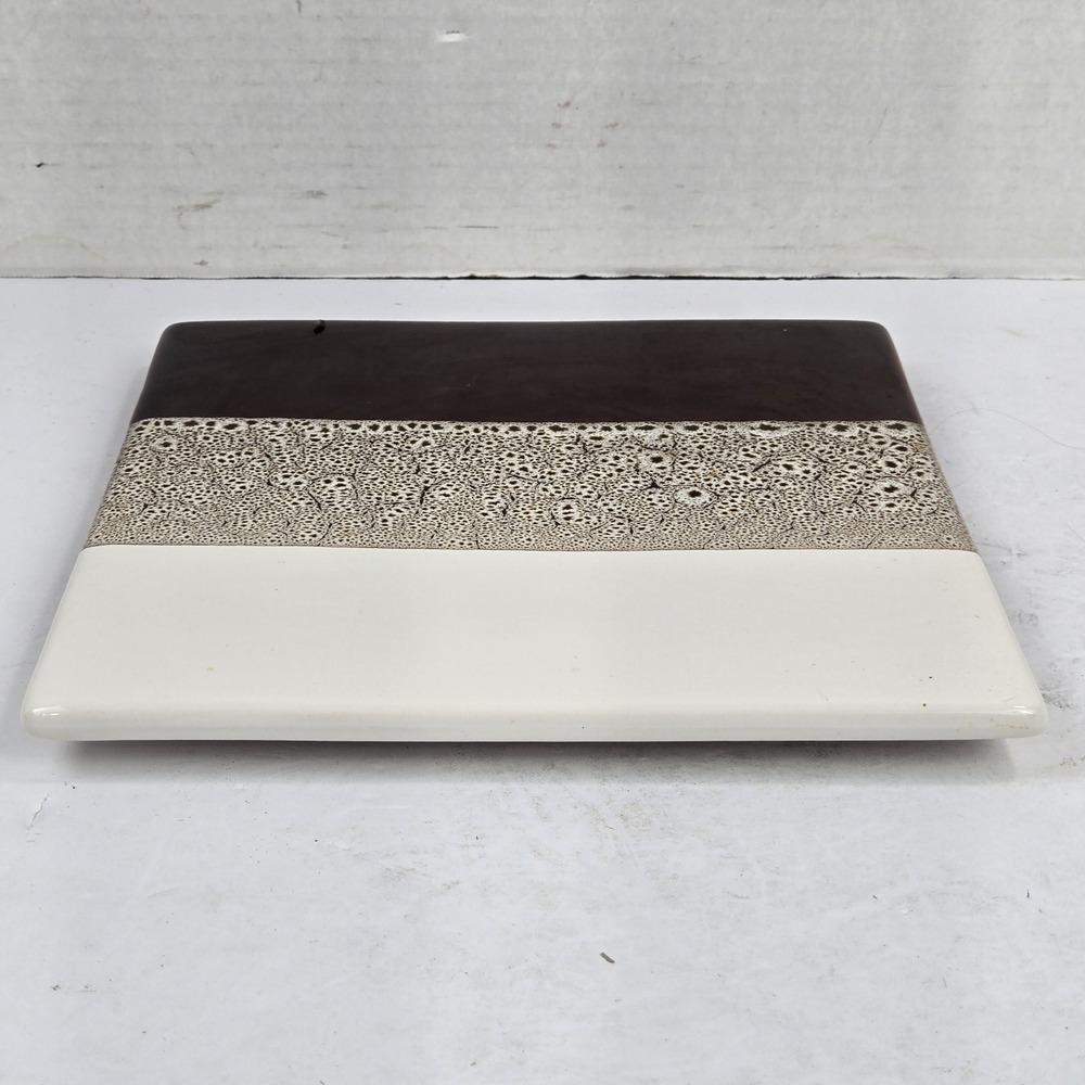 Pier 1 Imports Tri-Color Hand Painted Stoneware Footed Trivet 8x8 Brown Tones